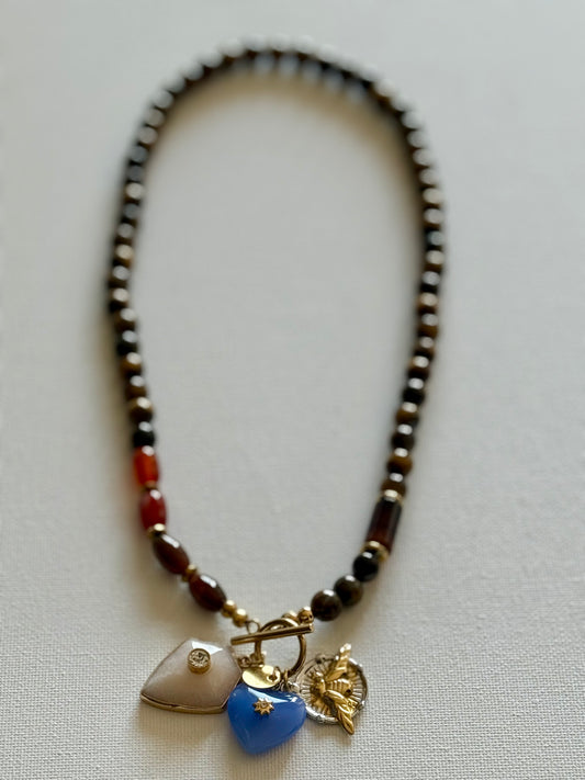 Colar Pedra Olho de Tigre com Pendentes