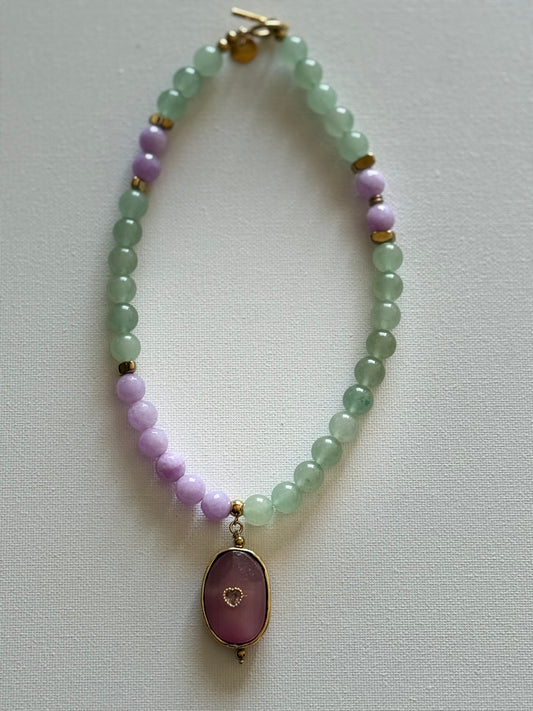 Colar Pedras Frias Verde Água e Lilás
