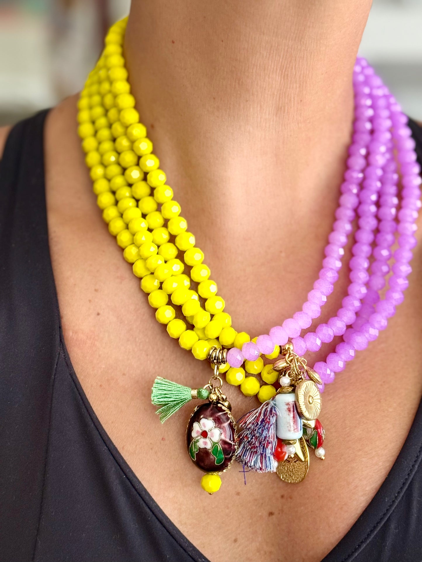 Colar Bicolor Amarelo e Lilás